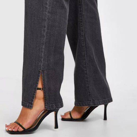 BOOHOO Plus Split Hem Straight Leg Washed Black Jeans - NEW (UK 18 / US 14) - Picture 3 of 16